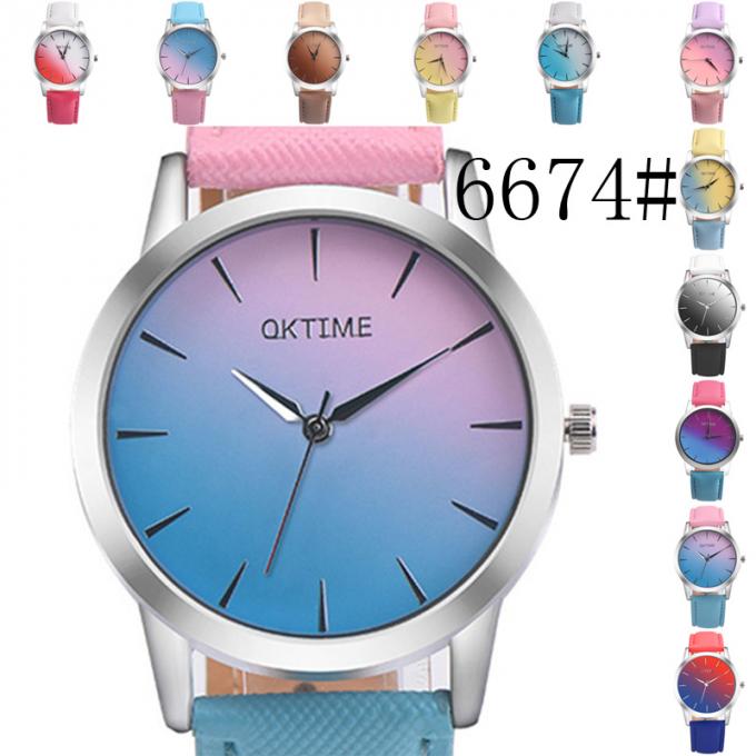 Relógio da correia de couro do rosa da caixa de relógio da liga das cores do controle de qualidade 8 do pulso da forma das mulheres WJ-8426