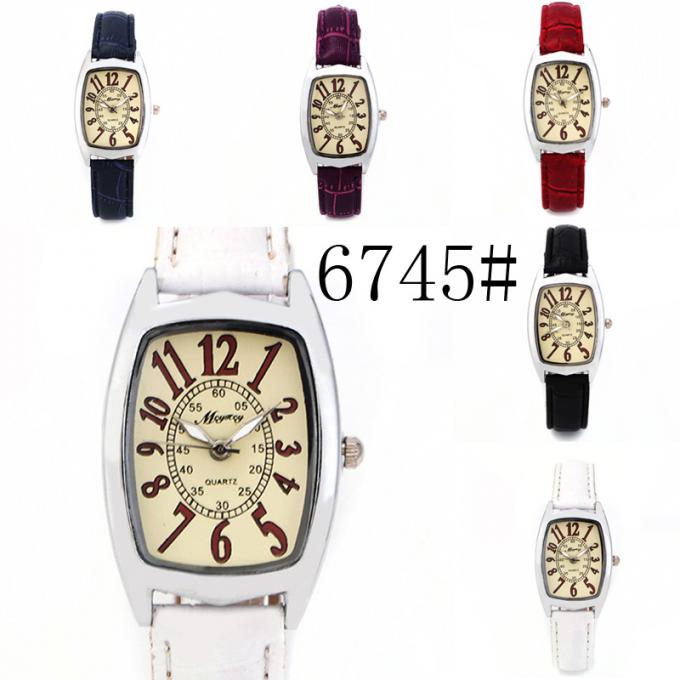Relógio da caixa da liga da faixa do couro de quartzo das mulheres da forma WJ-8412